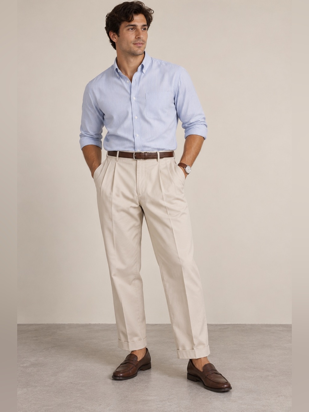 Savane Men’s 34W Dress Pants Light Gray Pleated Cuffed Classic Fit Trousers
